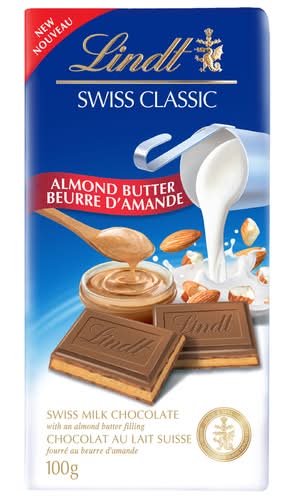 Lindt Swiss Classic Milk Chocolate Bar, Almond Butter (100 g)