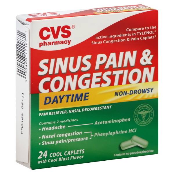 CVS Pharmacy Sinus Pain & Congestion Daytime Non-Drowsy Cool Caplets (24 ct)