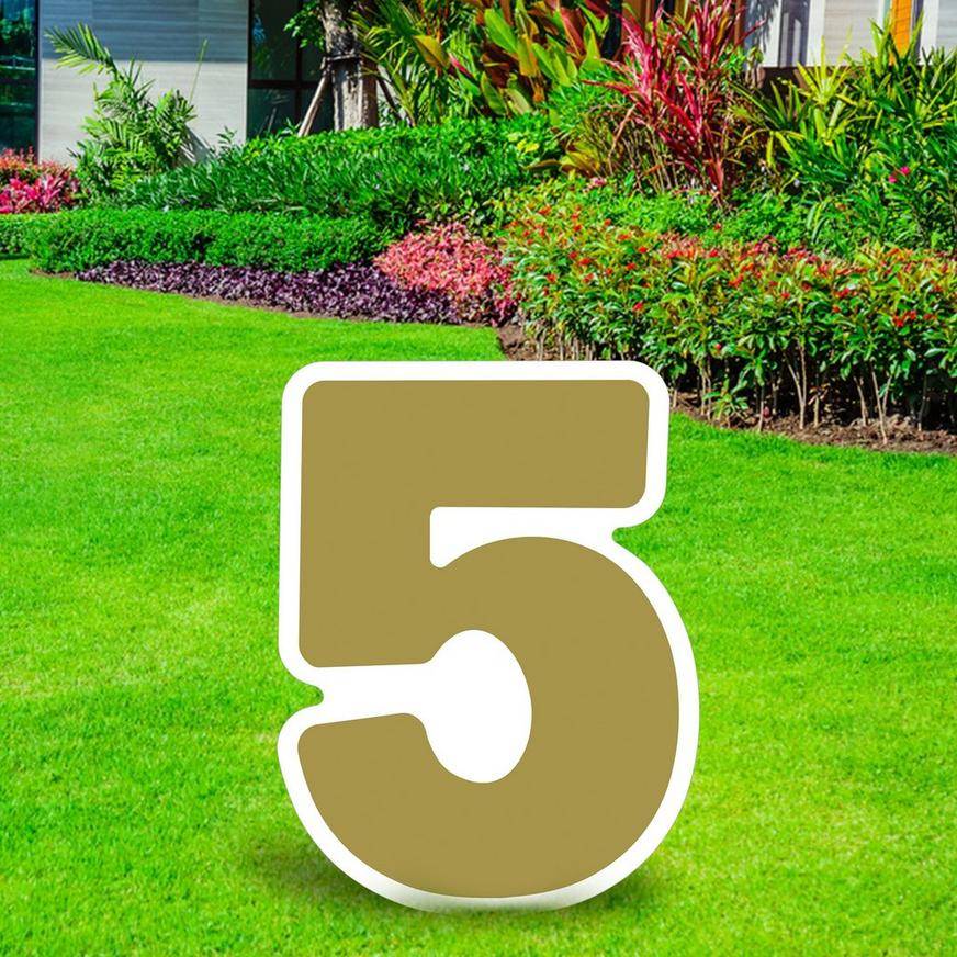 Gold Number (5) Corrugated Plastic Yard Sign, 24in