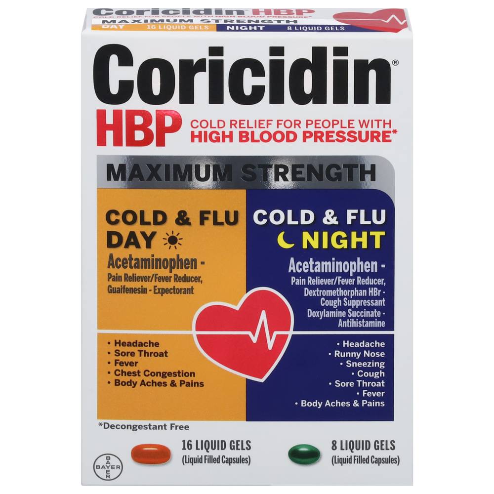 Coricidin Hbp Maximum Strength Cold & Flu Liquid Gels- Day & Night (24 ct)