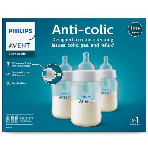 Philips Avent Anti-colic Bottle With AirFree Vent 9oz Clear (SCY703/03) - 3.0 ea