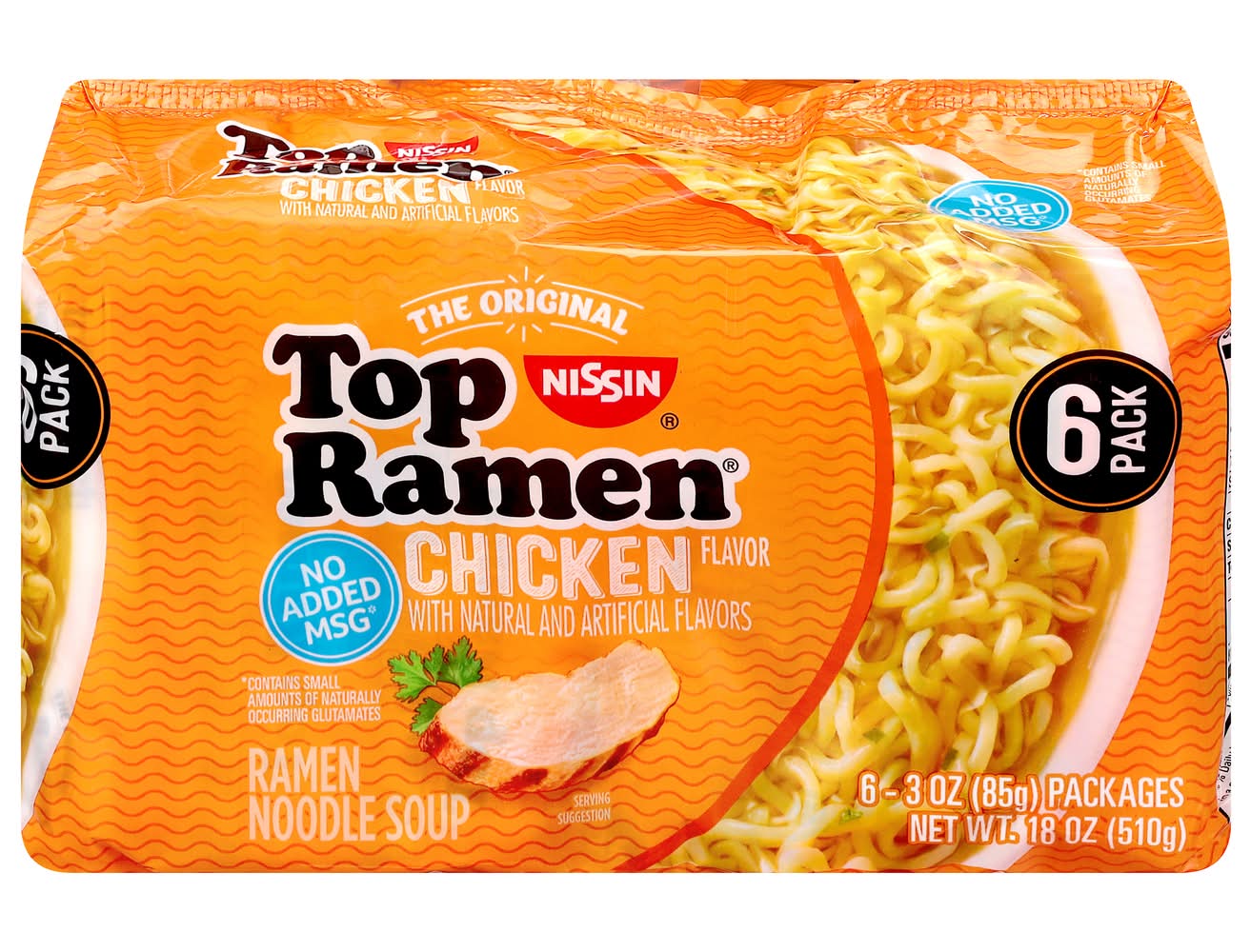 Nissin Top Ramen Noodles Soup, Chicken (6 x 3 oz)