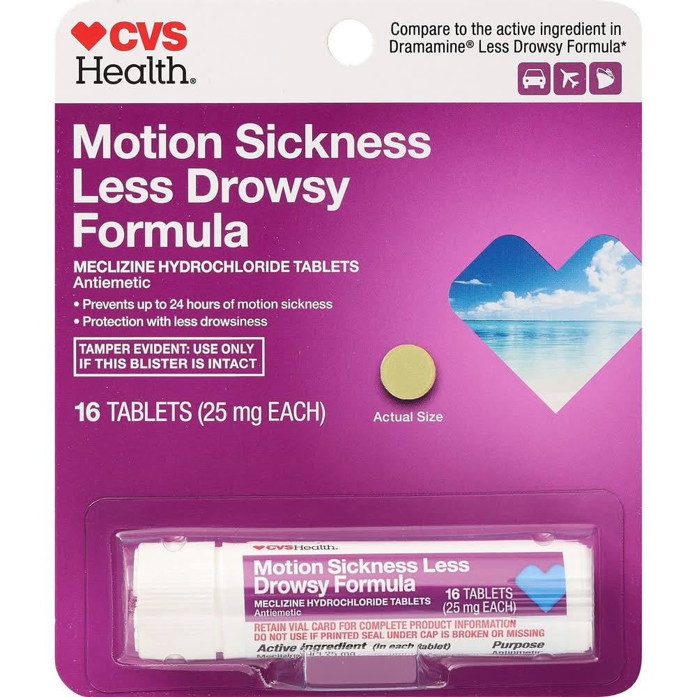 CVS Health Motion Sickness Less Drowsy Meclizine Hydrochloride 25mg Tablets (16 ct)