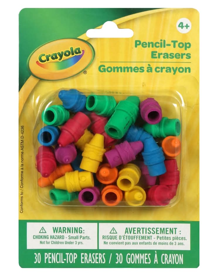 Crayola Pencil Top Erasers 4+ Years, Assorted (30 ct)