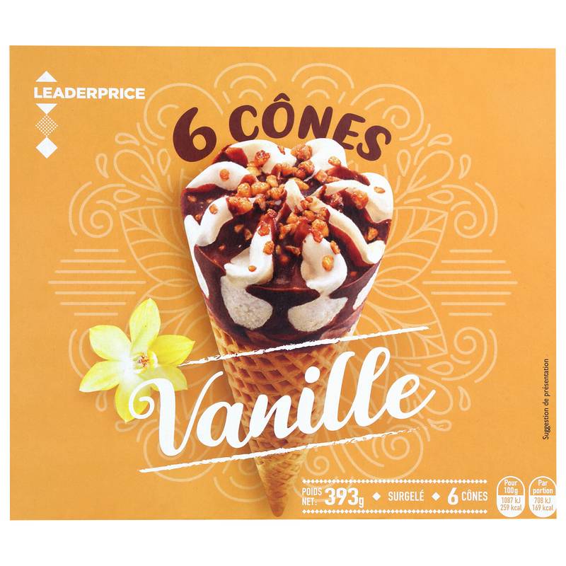 Leader Price - Glace en cornet(6 unités) (vanille )