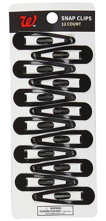 Walgreens Snap Clip Barrettes, Black (12 ct)