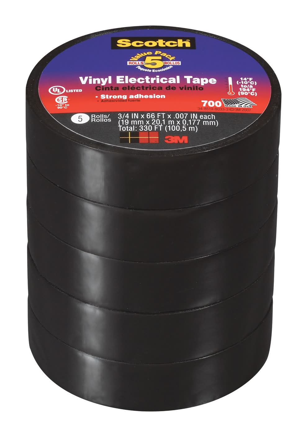 3M Scotch 3/4 In. W X 66 Ft. L Black Vinyl Electrical Tape