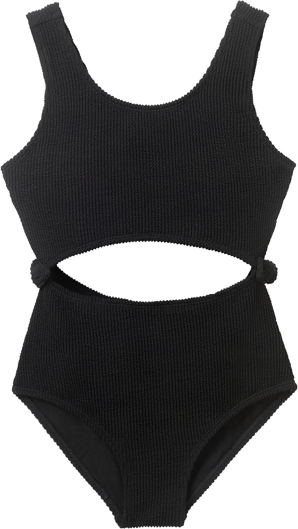 Andy & Evan Girls' Crinkle Texture Cutout One Piece Swimsuit (Black, M)