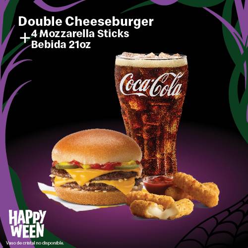 Double Cheeseburger, Mozzarella Sticks 4pc y Bebida