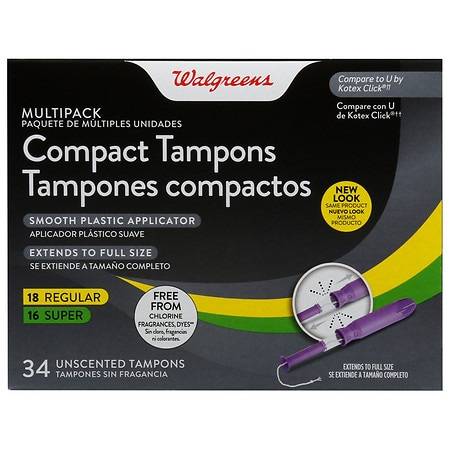 Walgreens Compact Tampons, Multipack Unscented, Regular/Super Absorbency - 34.0 ea