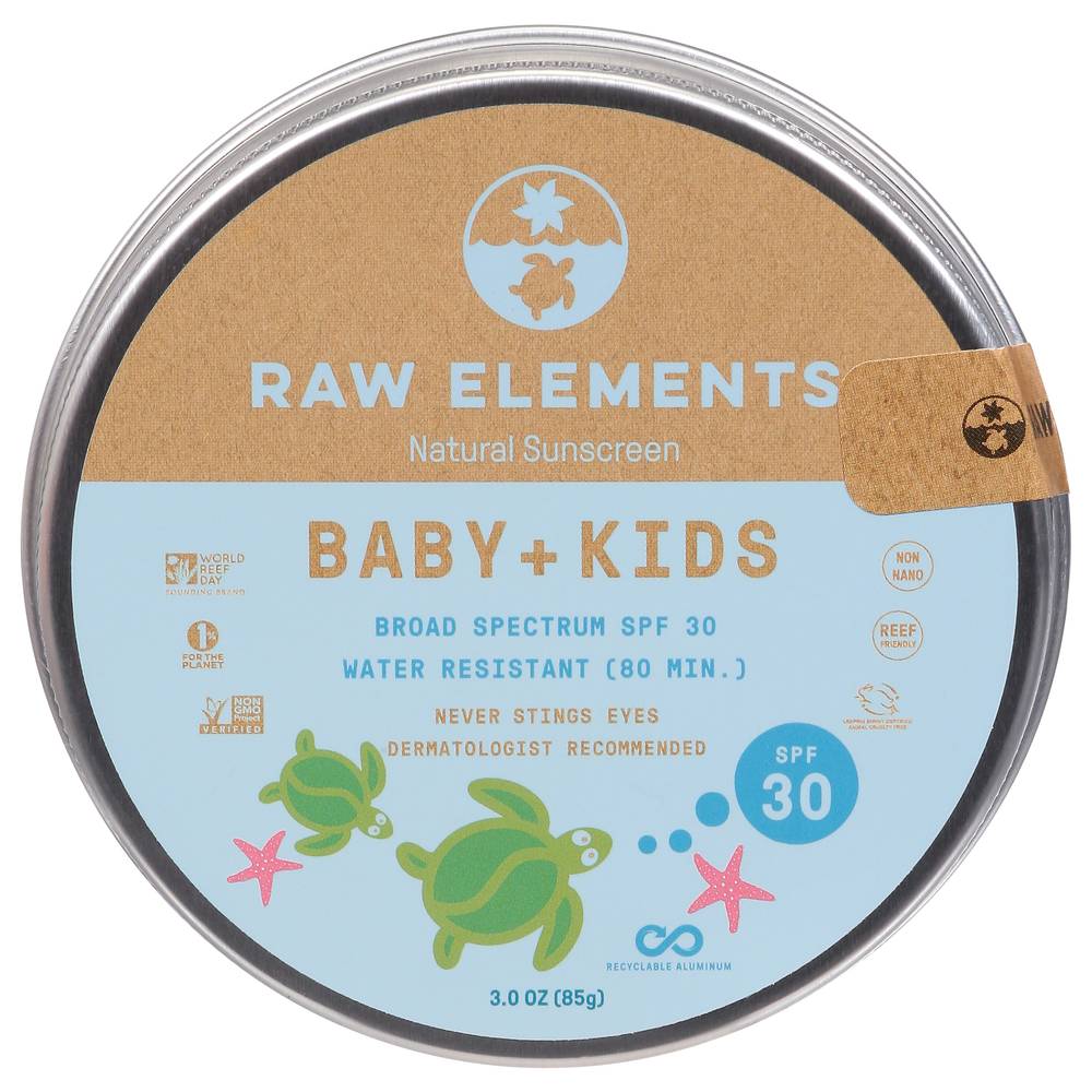 Raw Elements Broad Spectrum Spf 30 Baby + Kids Natural Natural Sunscreen (3 oz)