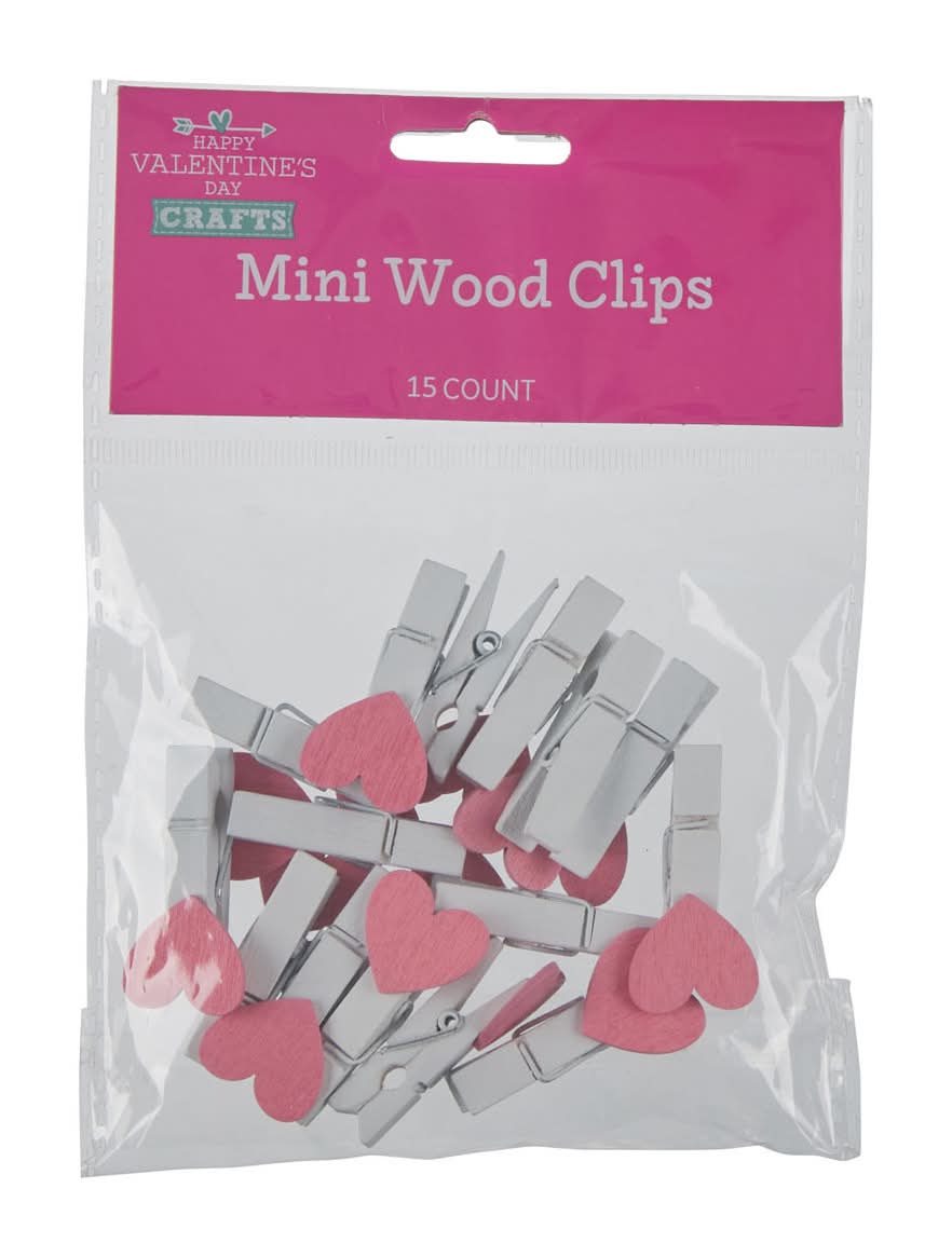 Happy Valentine'S Day Mini Wood Clips 15 Ct Assorted