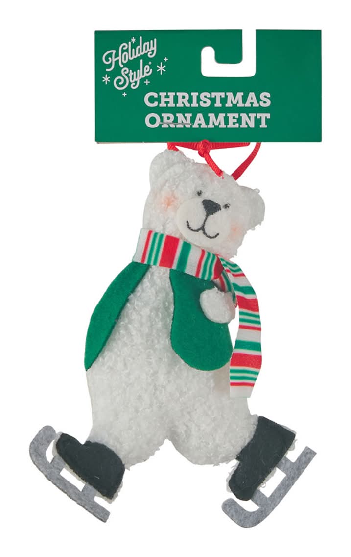 Holiday Style Soft Polar Bear Christmas Ornament