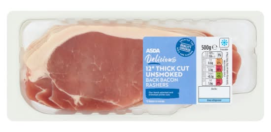 ASDA Delicious Thick Cut Unsmoked Back Bacon Rashers (12 pack)