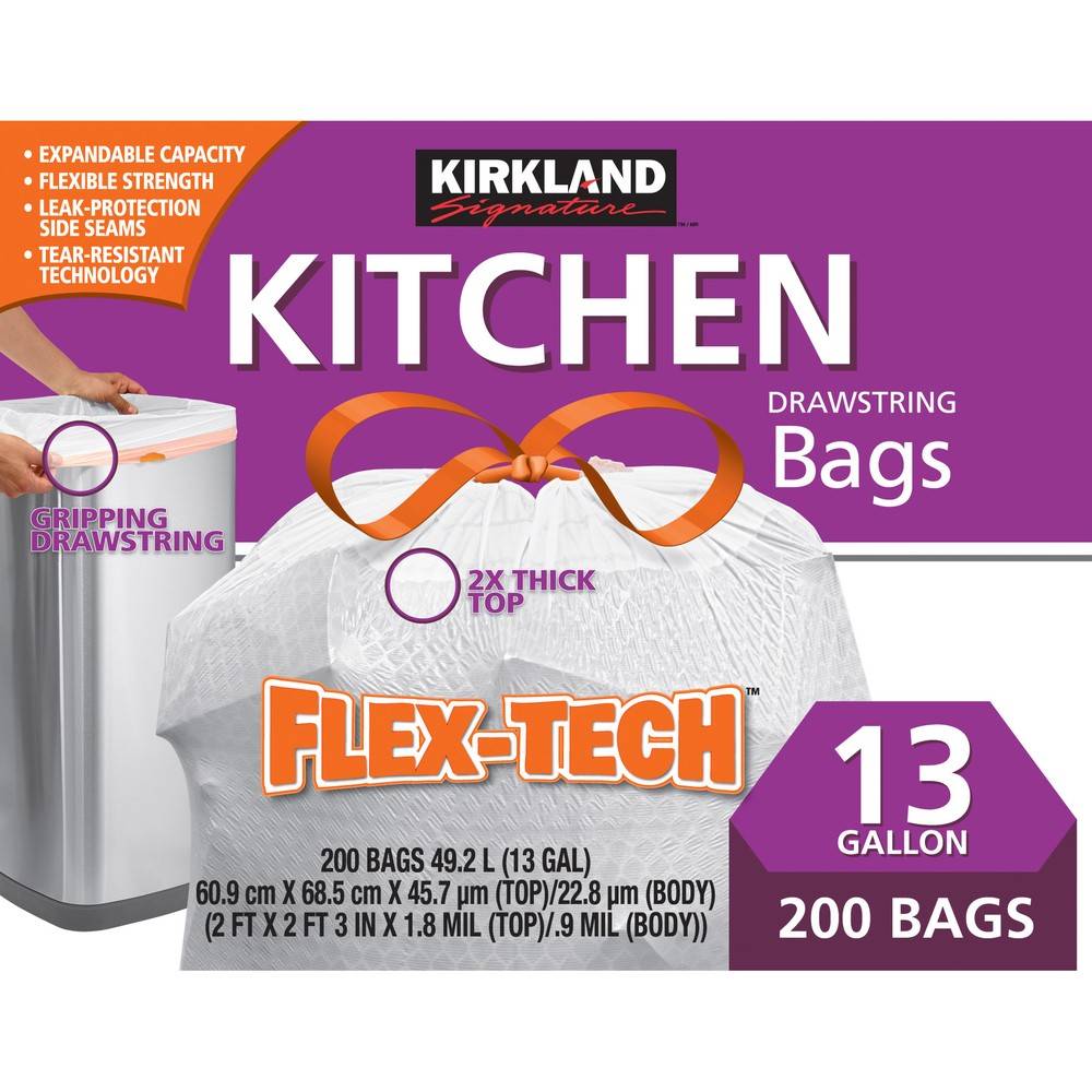 Kirkland Signature Flex-Tech Kitchen Drawstring Bags, 60.9 cm X 68.5 cm (200 ct)