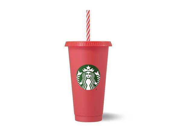 Red Striped Straw Reusable Cold Cup 24oz