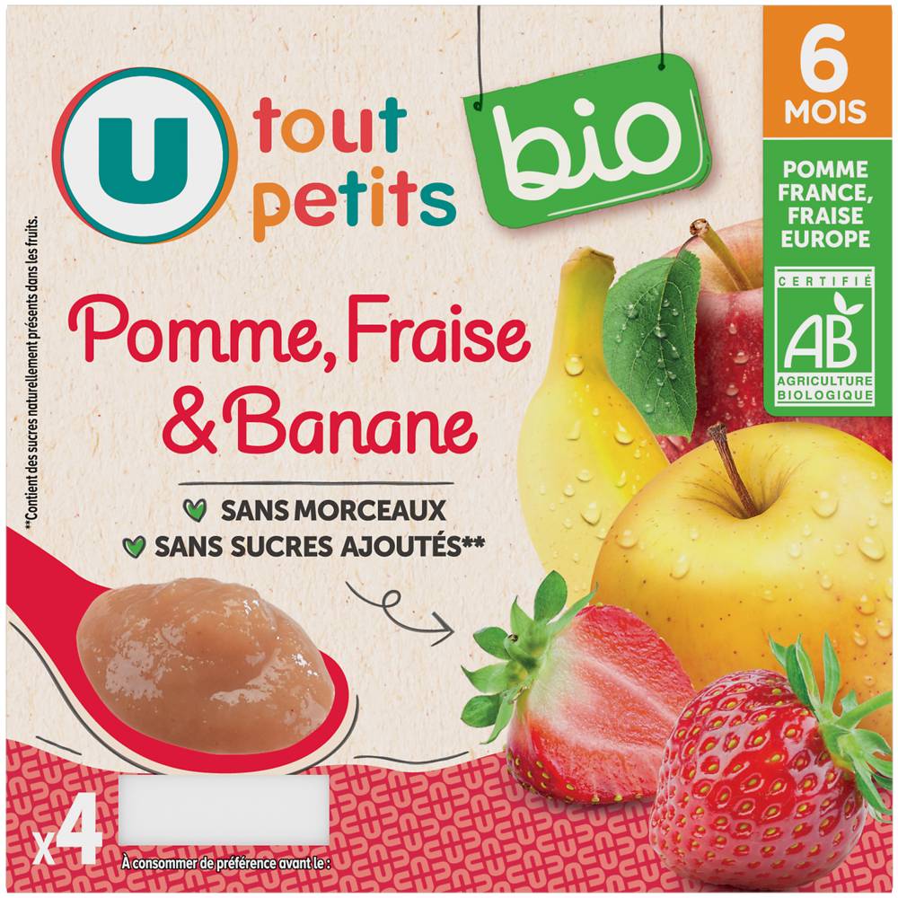 U tout petits Bio - Petit bio bébé dessert dès 6 mois, pomme - fraise - banane (4)