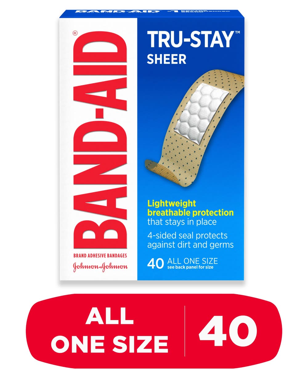Band-Aid Tru-Stay Sheer Bandages, 1.9 cm x 7.6 cm (1.1 oz, 40 ct)