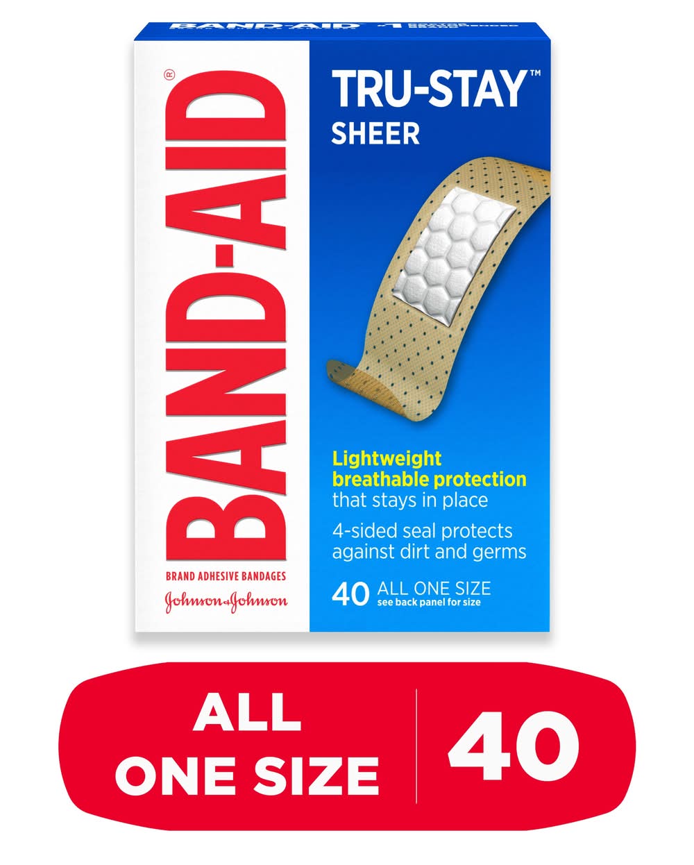 Band-Aid Tru-Stay Sheer Bandages, 1.9 cm x 7.6 cm (1.1 oz, 40 ct)