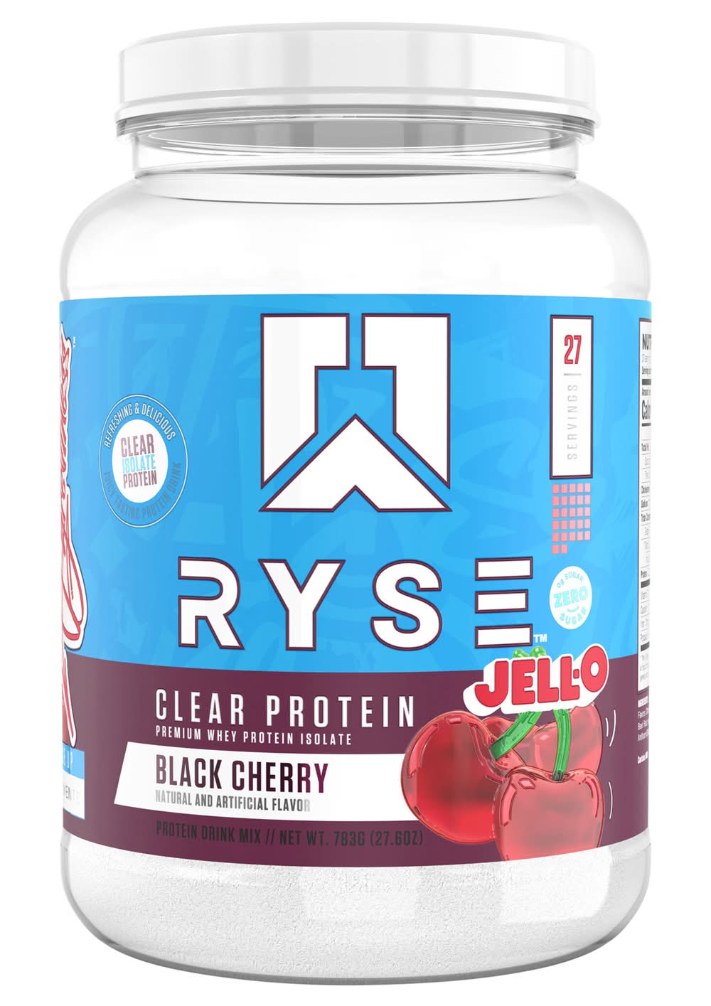 Ryse Clear Protein Isolate Powder, Jell O Black Cherry (27.6 oz)