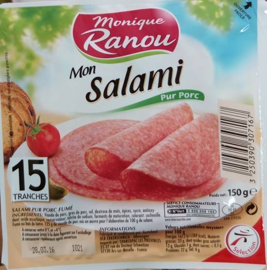 Mon salami pur porc - monique ranou - 150g