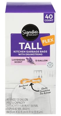 Signature Select Tall Kitchen Drawstring Bags 13gal, Lavender (40 ct)
