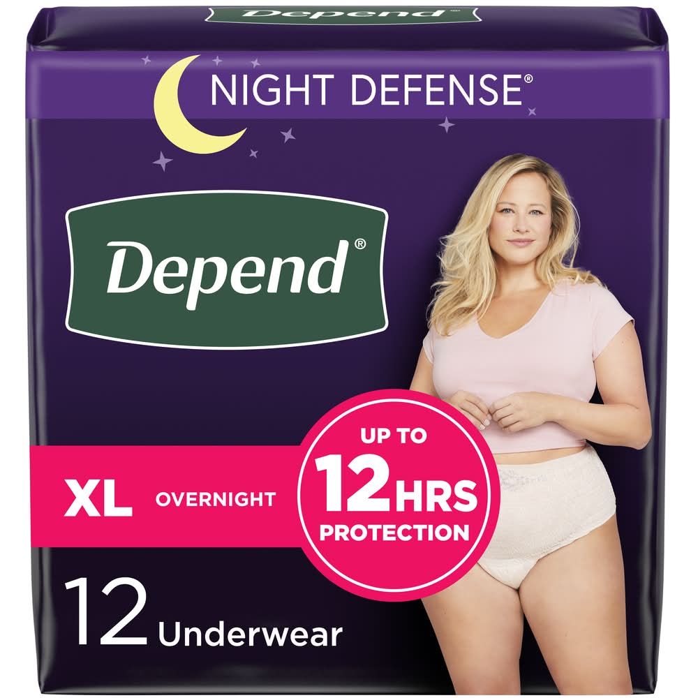 Depend Night Defense 12hr Underwear Women's (size xl) (12 x 0.64 oz)