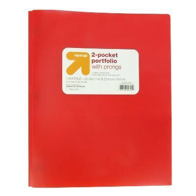 Up&Up 2 Pocket Portfolio With Prongs (red)