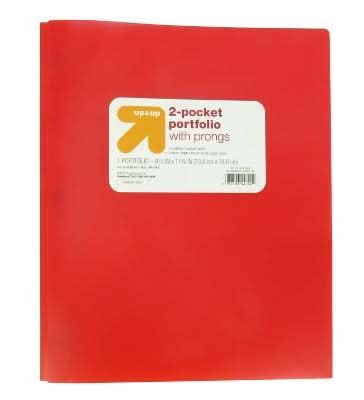 up&up 2 Pocket Portfolio With Prongs, Red