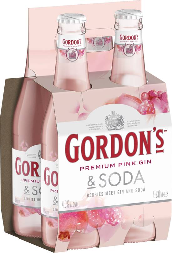 Gordons Premium Pink Gin& Soda 330mL,4 pack