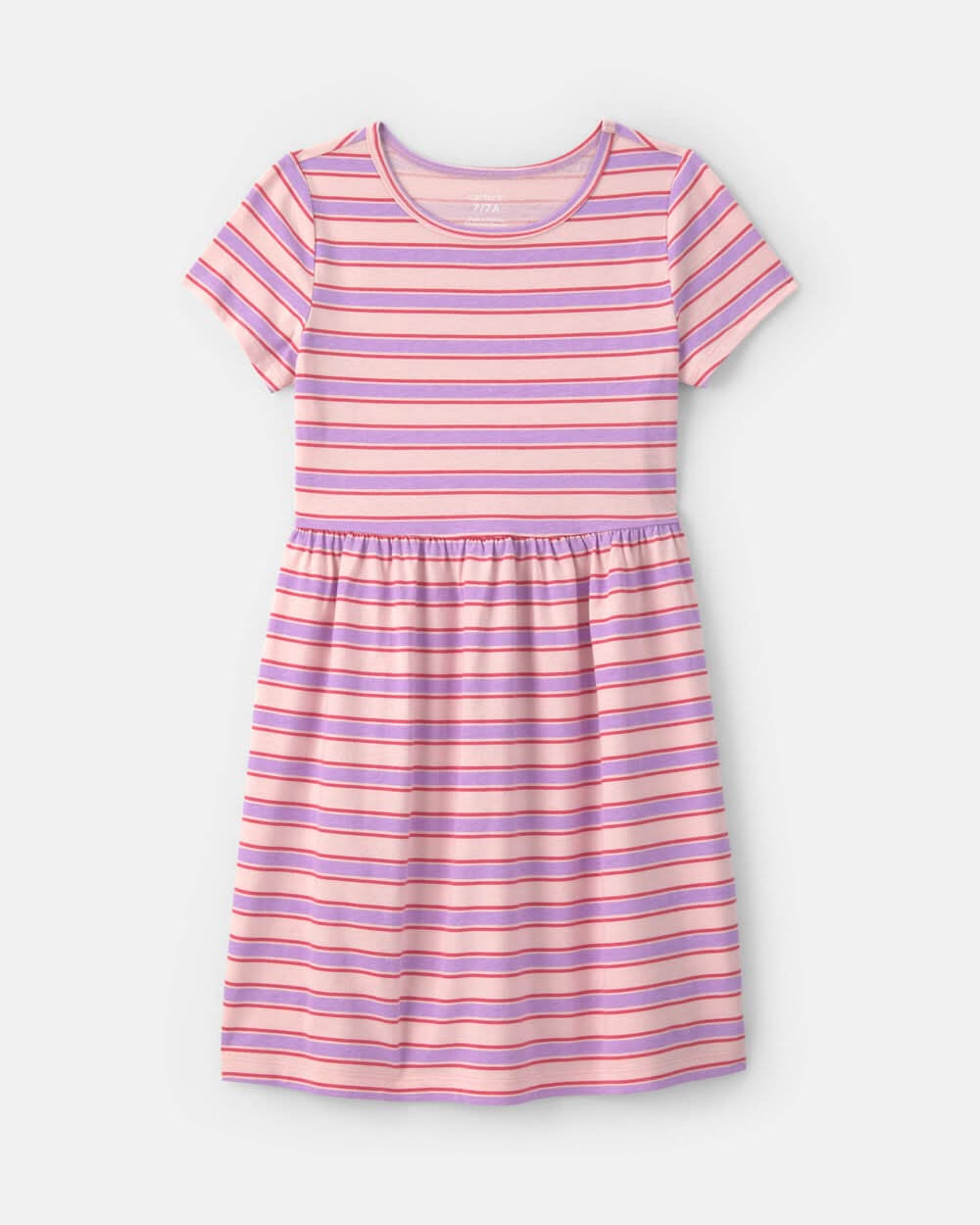 Girls Striped Short-Sleeve Dress - Pink - Multi - 5