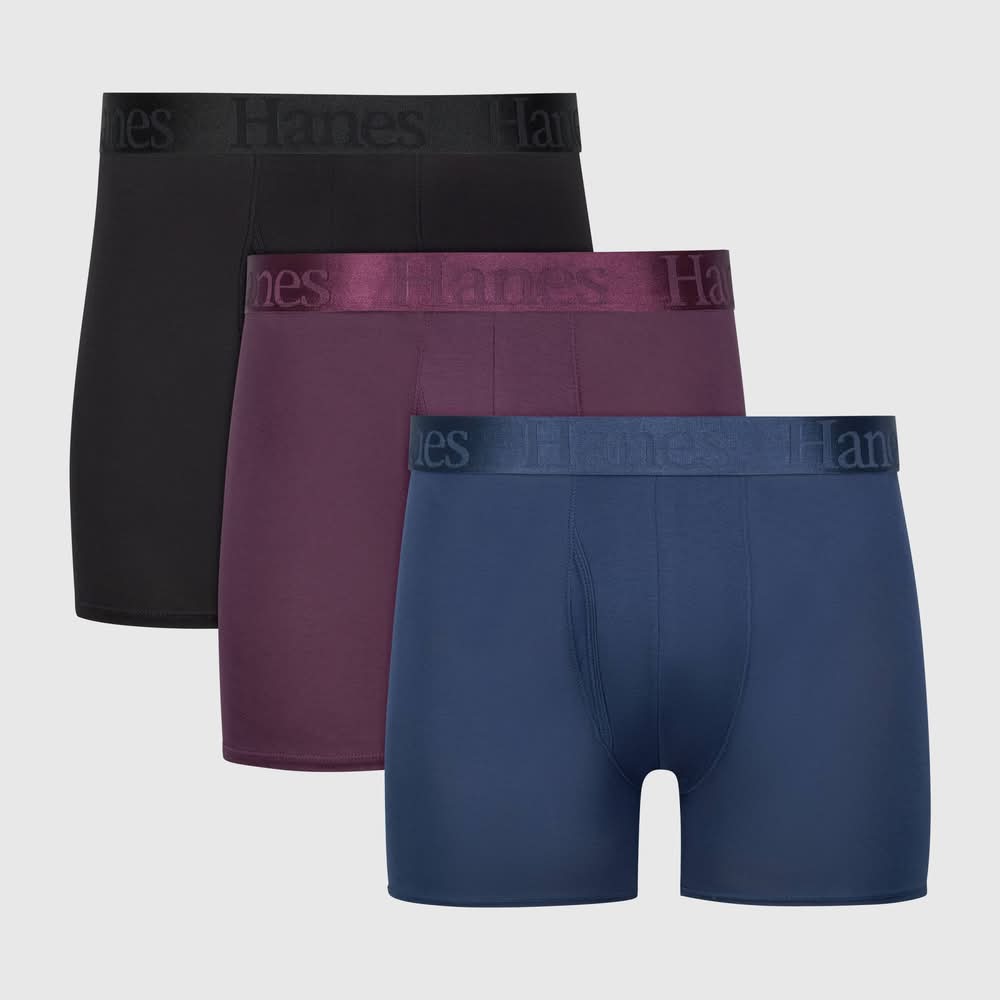 Hanes Originals Premium Supersoft Trunks, Men, M, Blue-Purple-Black (3 ct)