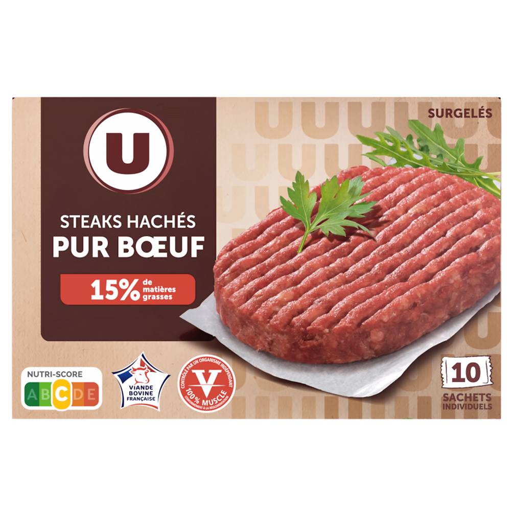 U - Les prodits u - steaks hachés pur boeuf (10 pièces)