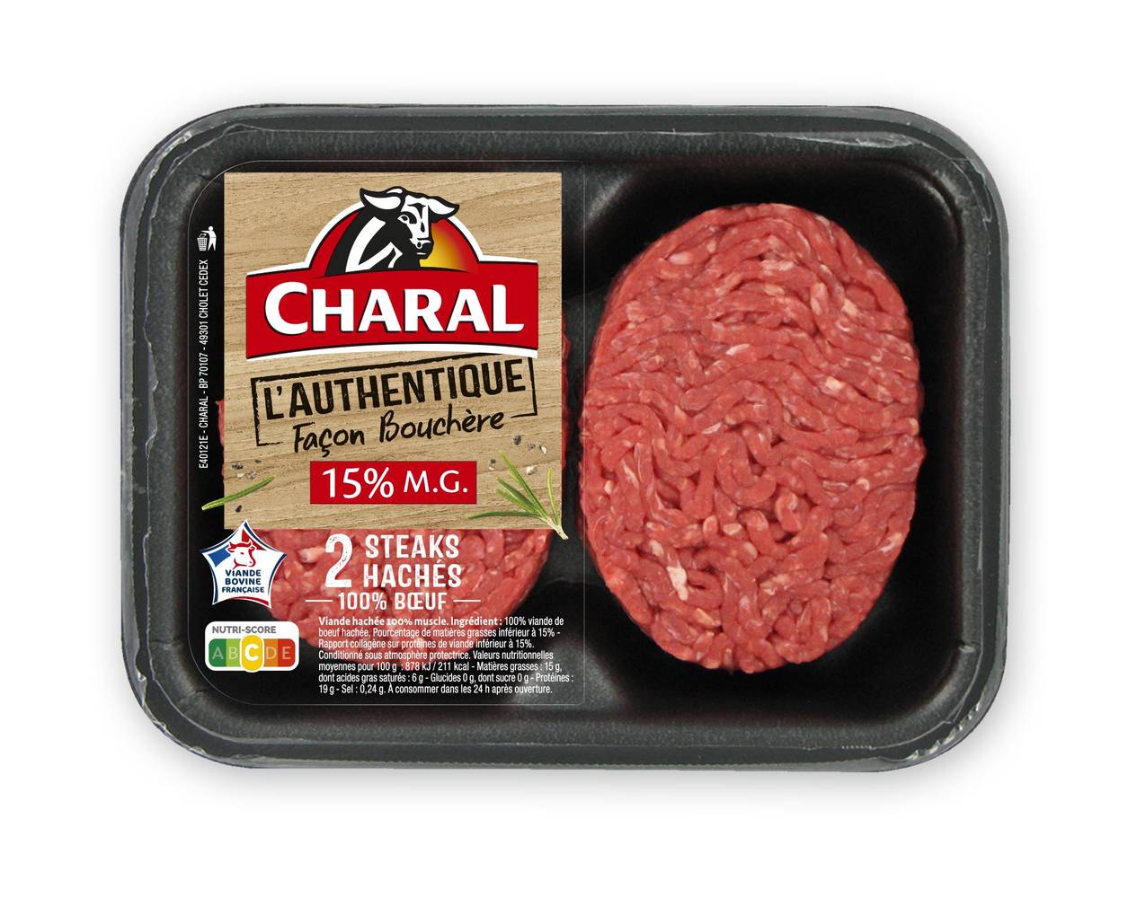 Charal - Steaks hachés façon bouchère 15%mg (250g)