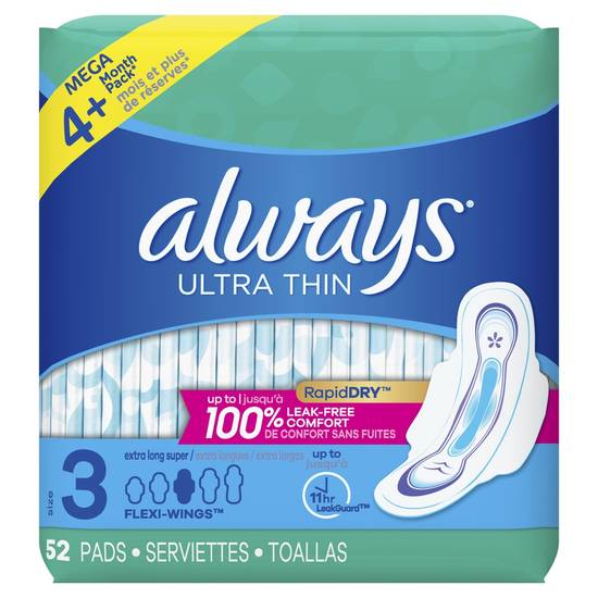 Always Extra Long Ultra Thin Unscented Pads