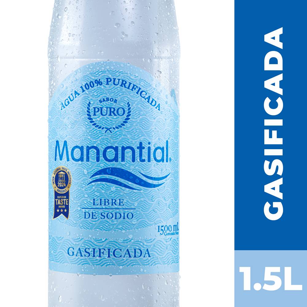 Manantial · Agua purificada gasificada (1,5 L)