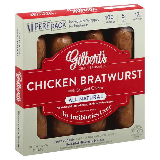 Gilbert's Natural Chicken Bratwurst Craft Sausages (10 oz)