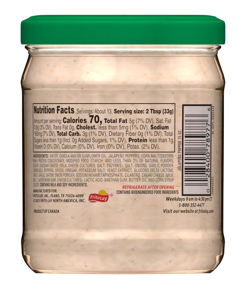 Tostitos Medium Dip, Jalapeno Popper (15 oz)