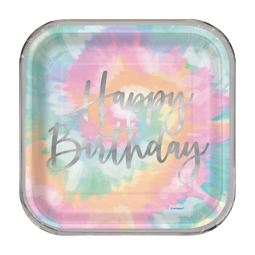 3-2-1 Party Watercolor Tie Dye Birthday Party Plates, 7 in (8 ct)