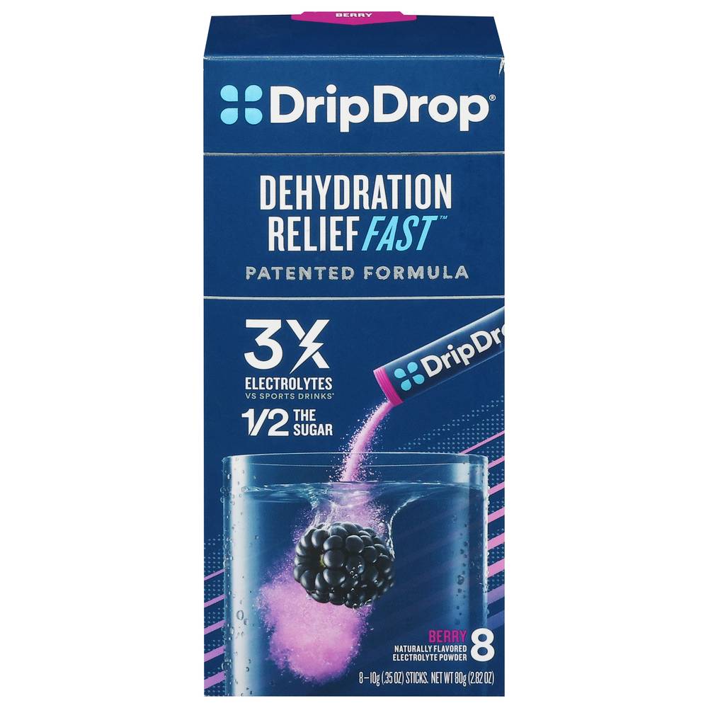 DripDrop Electrolyte Powder Sticks, Berry (0.35 oz, 8 ct)