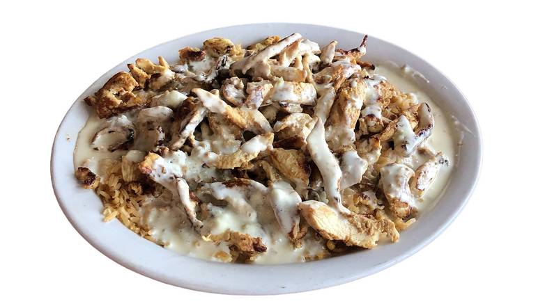 Rice with chicken and cheese dip