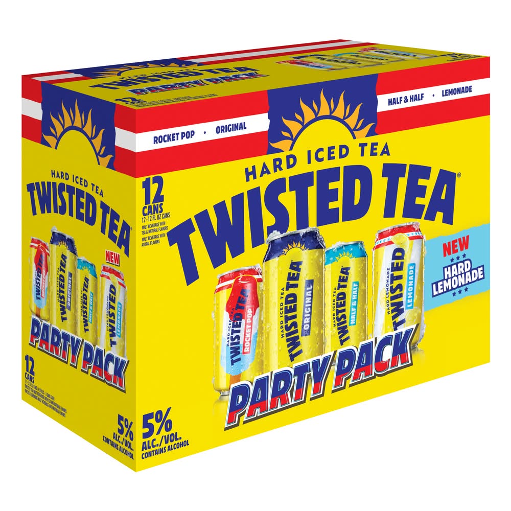 Twisted Tea Hard Iced Tea Variety Party pack, Original-Half & Half-Peach-Rocket Pop (12 x 12 fl oz)