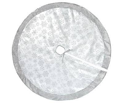 Silver & White Snowflake Glitter Tree Skirt, (48")