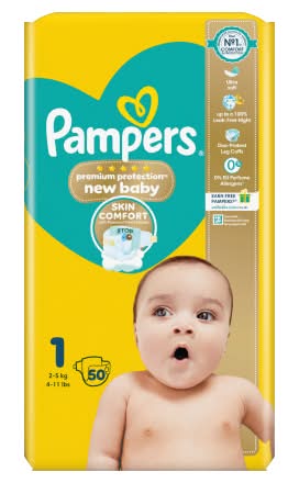 Pampers 1, Premium Protection New Baby Diapers (50 pack)