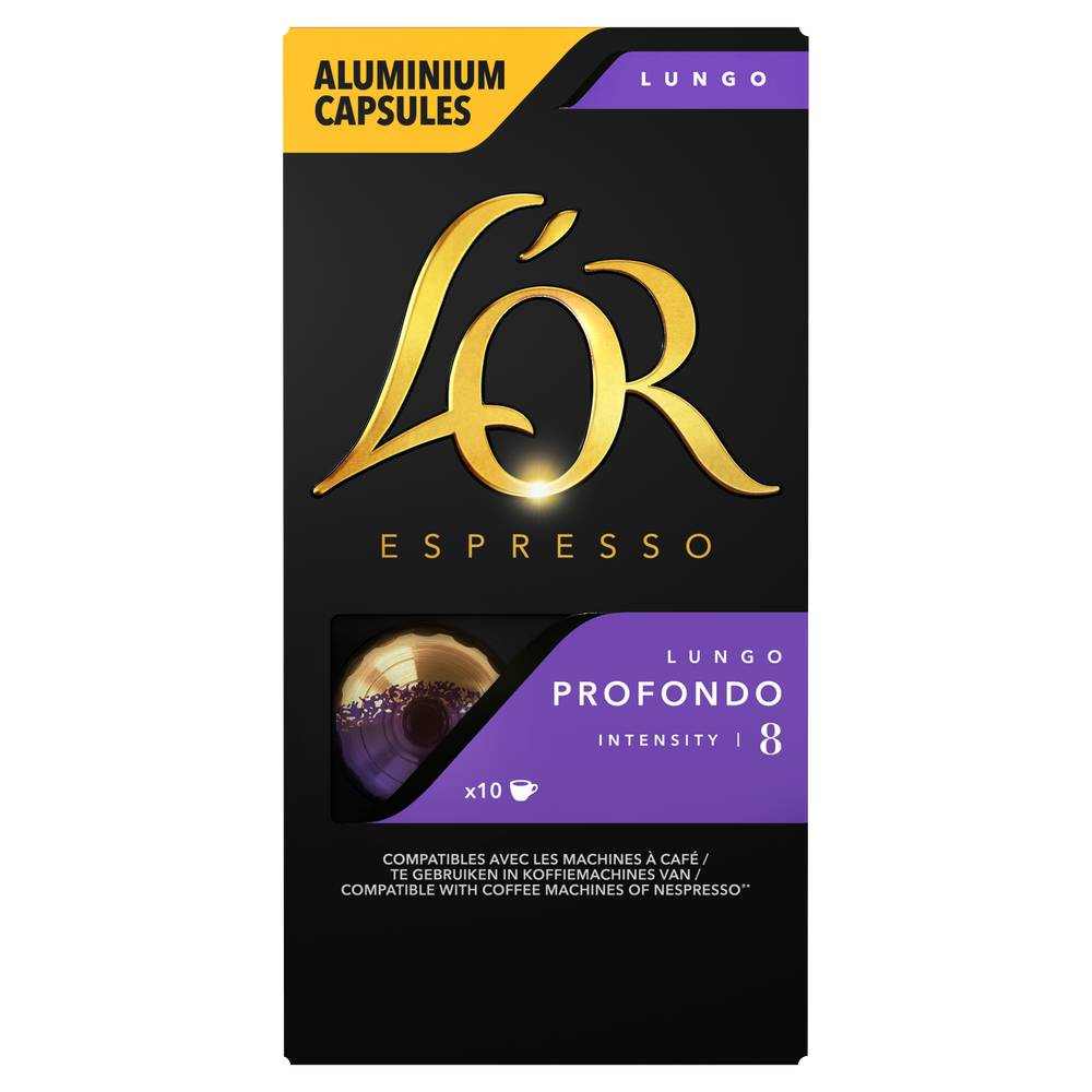 L'OR - Espresso lungo profondo café en capsules intensité 8 (10 pièces)