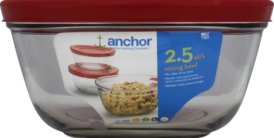 Anchor Hocking 2.5 Quart Mixing Bowl With Red Lid
