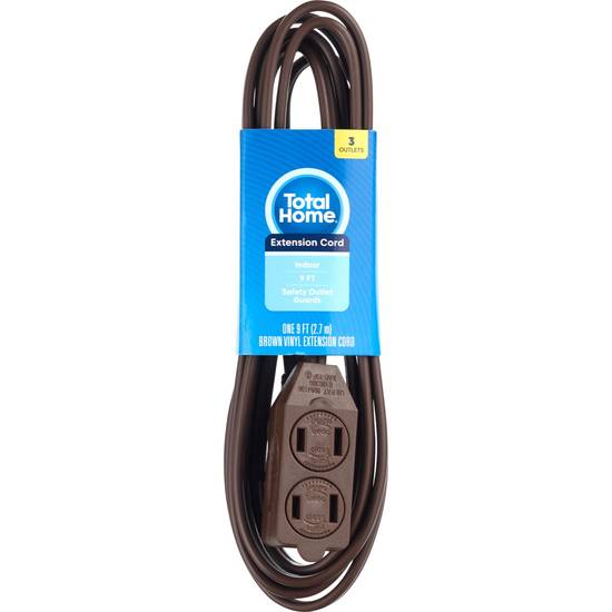 Total Home 3-Outlet Indoor Extension Cord, 9 Ft Brown