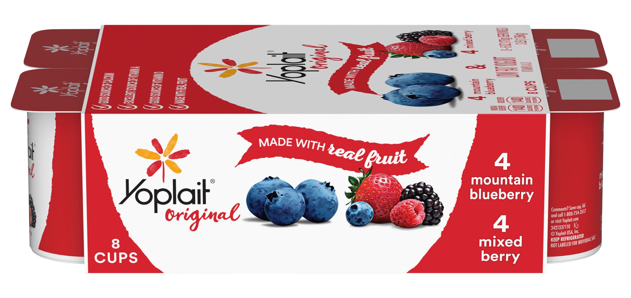 Yoplait Original Real Fruit Low Fat Yogurt, Mountain Blueberry-Mixed Berry (8 x 6 oz)