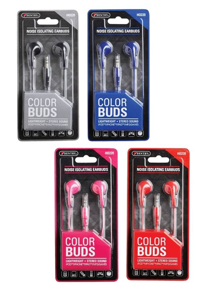 Sentry Noise Isolating Color Earbuds, Assorted (4 pack)