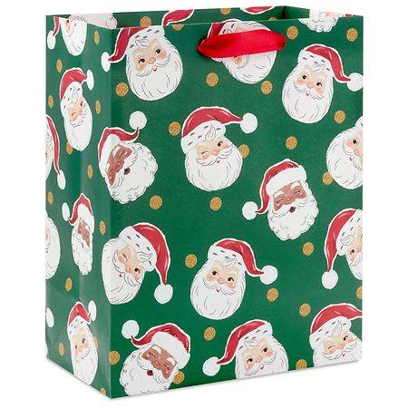 Hallmark Santa Faces on Green Christmas Gift Bag Medium - 1.0 ea